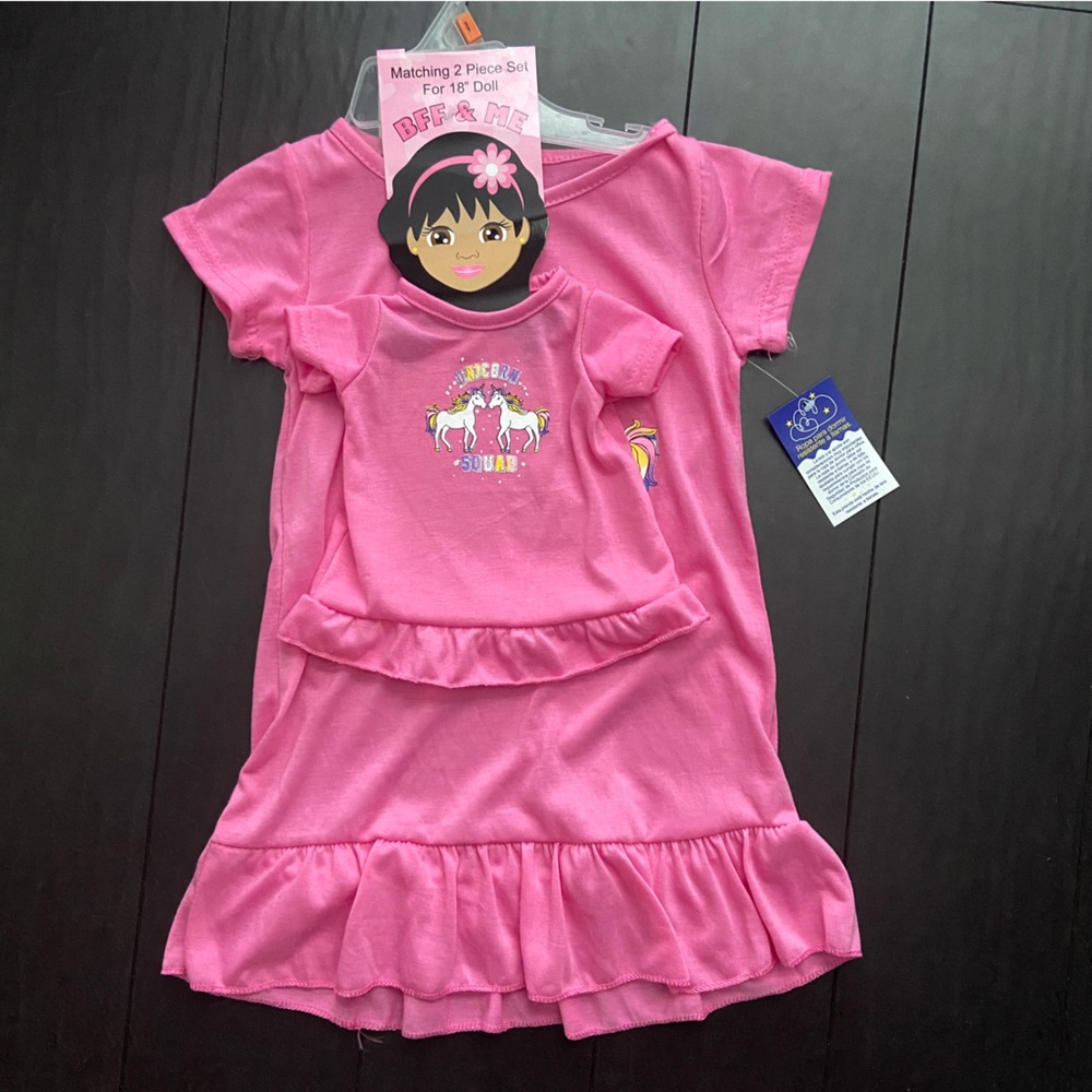 BFF & Me toddler girl unicorn nightgown & matching doll nightgown NWT size 2T